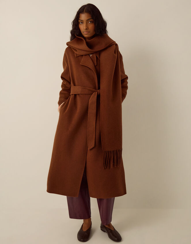 Petra Wool Blend Scarf Coat, Camel (CAMEL), large