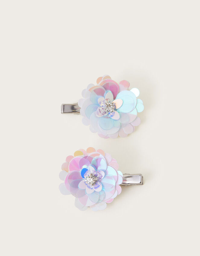 2-Pack Frosted Sequin Flower Hairclips, , large