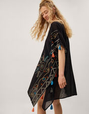 Pelia Embroidered Tassel Mini Kaftan, Black (BLACK), large