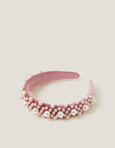 Pearl Embellished Velvet Headband, , large
