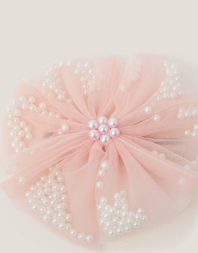 Pearl Embellished Tulle Hair Clip, , large
