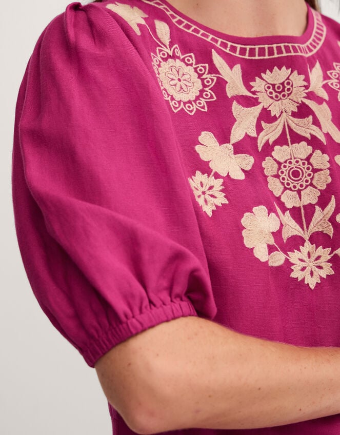 Lydia Embroidered Linen Blend Mini Dress, Pink (PINK), large