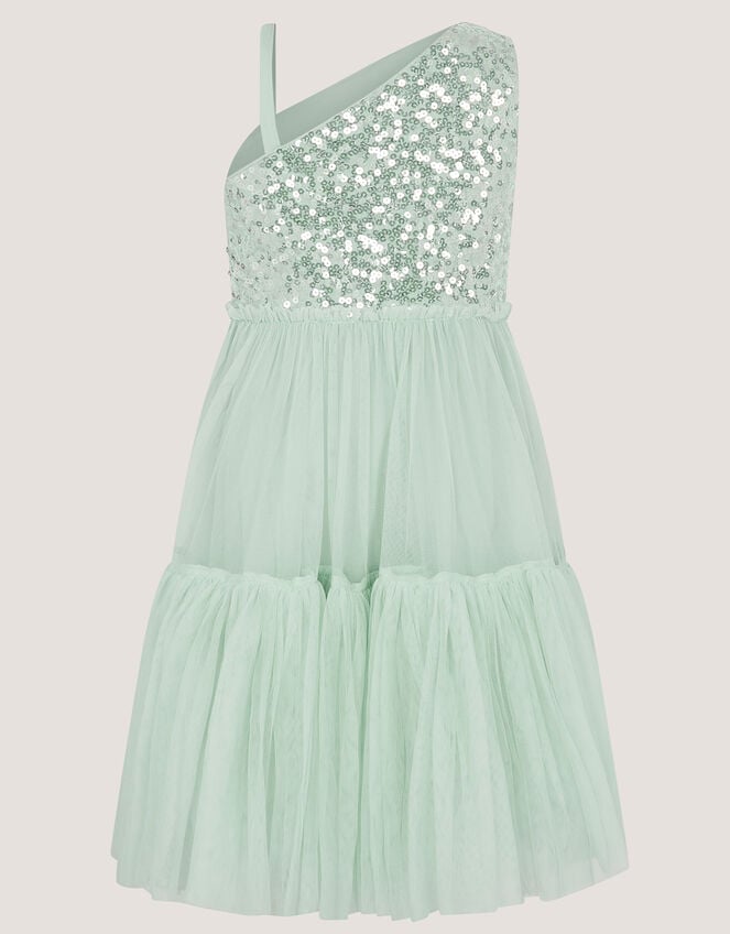Asymmetrical Sequin Tulle Party Dress, Green (SAGE), large
