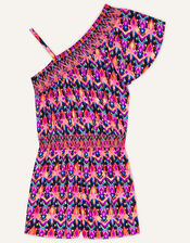 Ikat One-Shoulder Playsuit, Orange (ORANGE), large