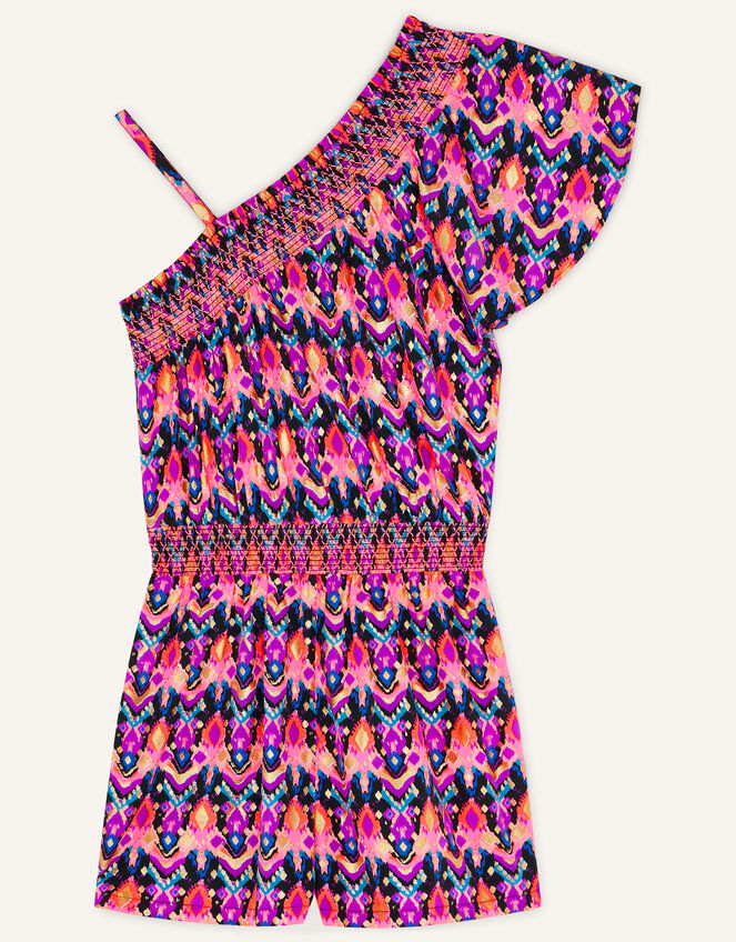 Ikat One-Shoulder Playsuit, Orange (ORANGE), large