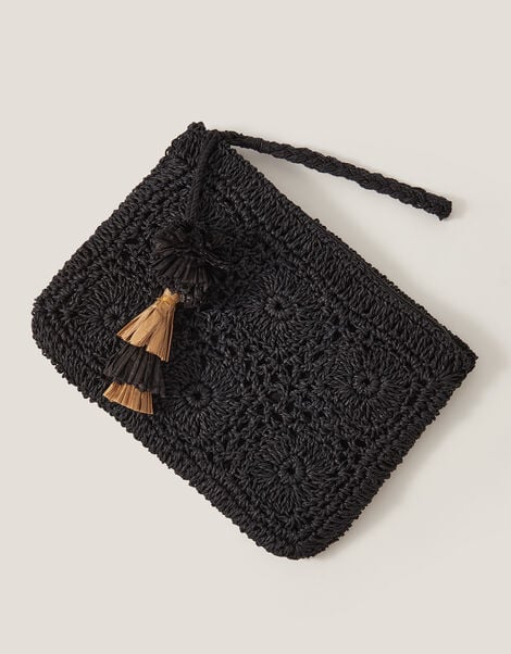 Rory Crochet Zip Pouch, Black (BLACK), large