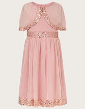 Callie Sequin Cape Sleeve Dress, Pink (DUSKY PINK), large