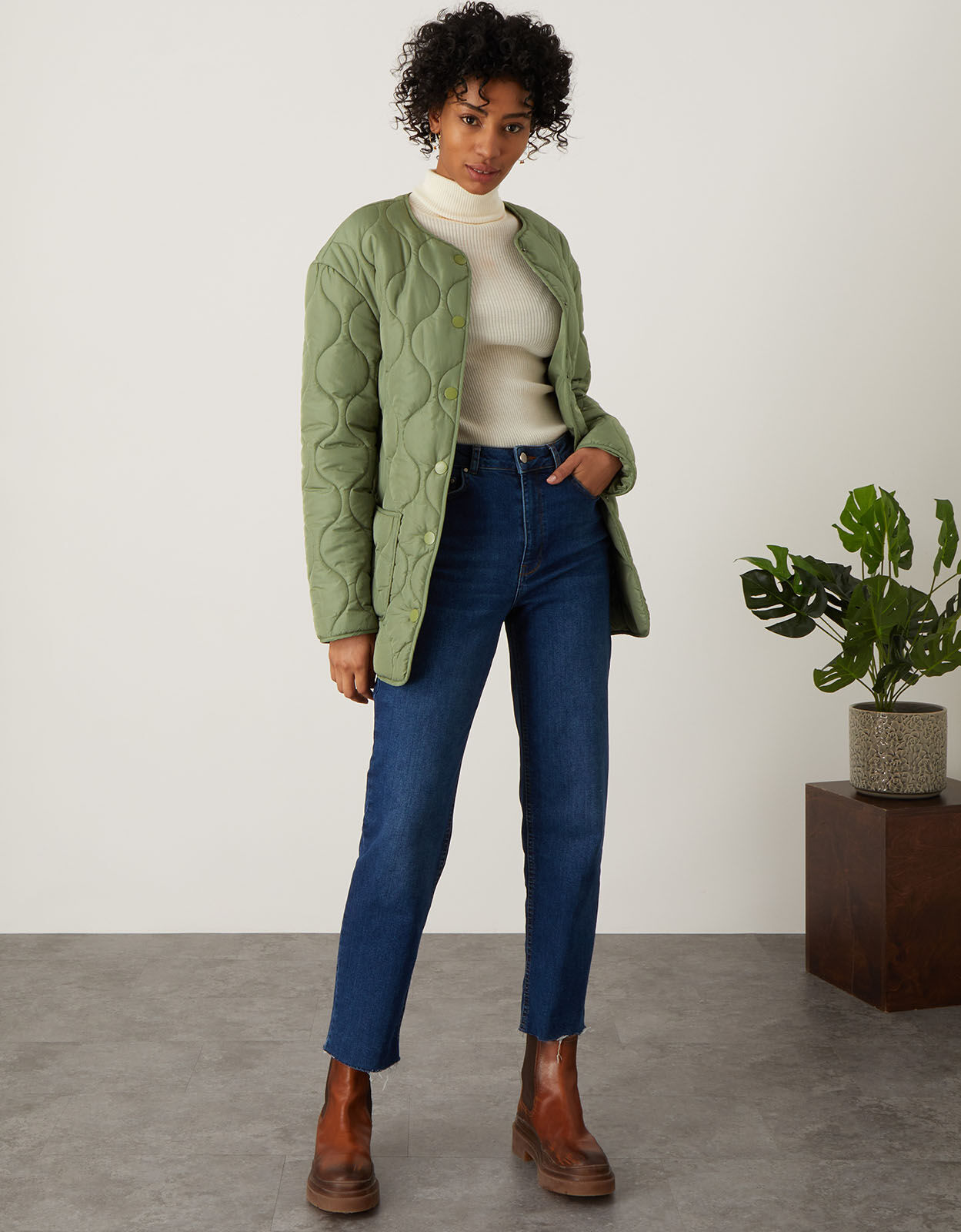 Octavia Quilted Short Coat with Recycled Polyester Green