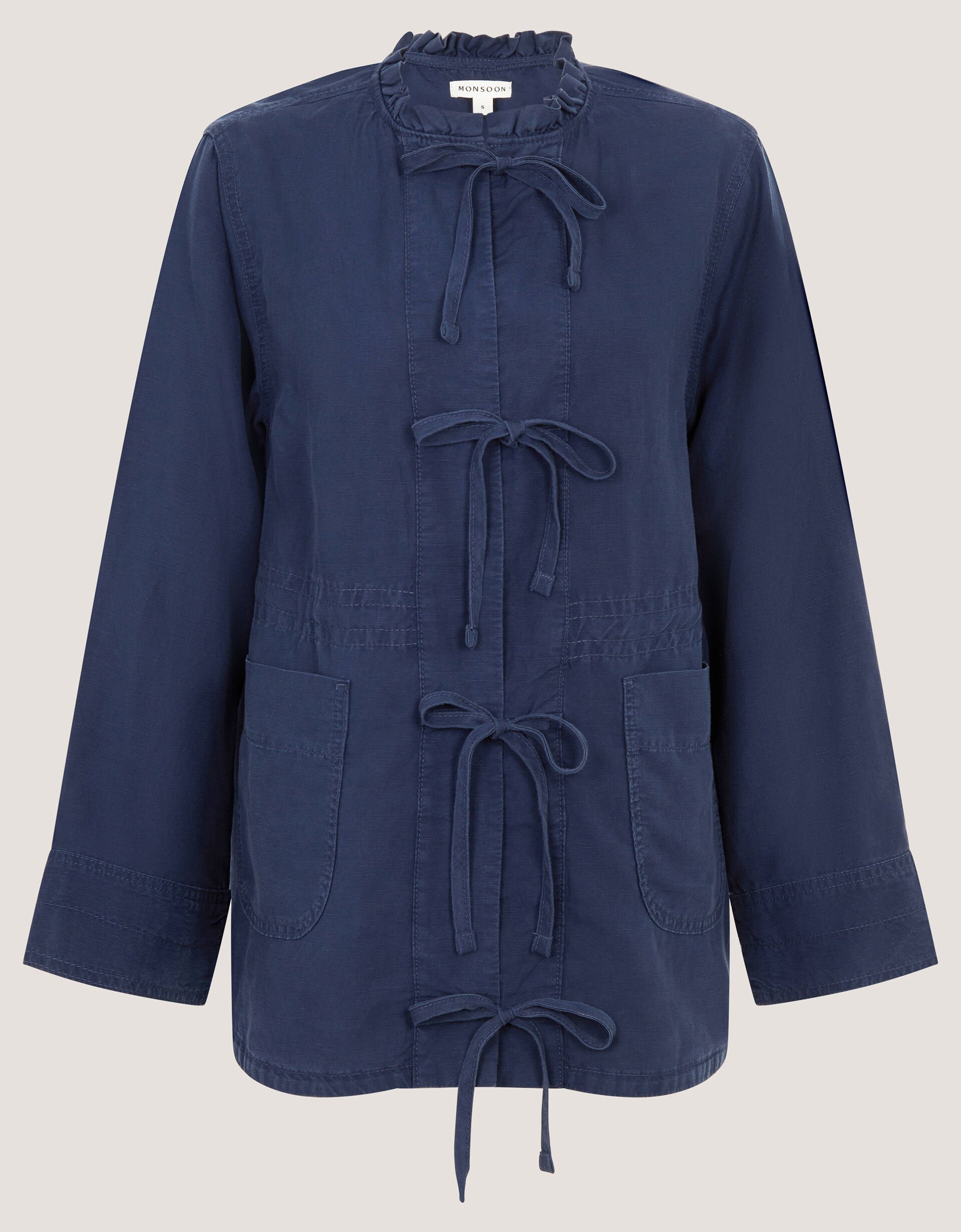 Felicity Tie Front Linen Blend Jacket, Blue (NAVY), large