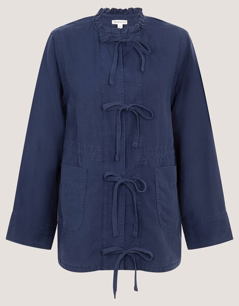 Felicity Tie Front Linen Blend Jacket, Blue (NAVY), large