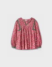 East Darney Floral Print Cotton Top, Red (BERRY), large