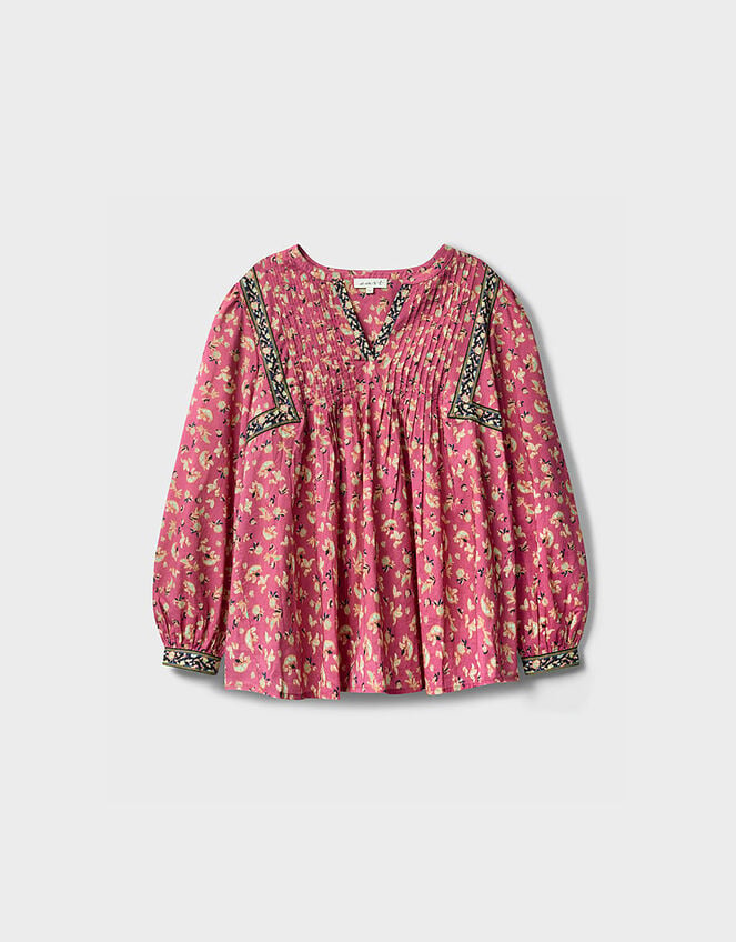 East Darney Floral Print Cotton Top, Red (BERRY), large