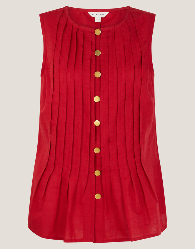 Monica Sleeveless Pleated Top, Red (RED), large