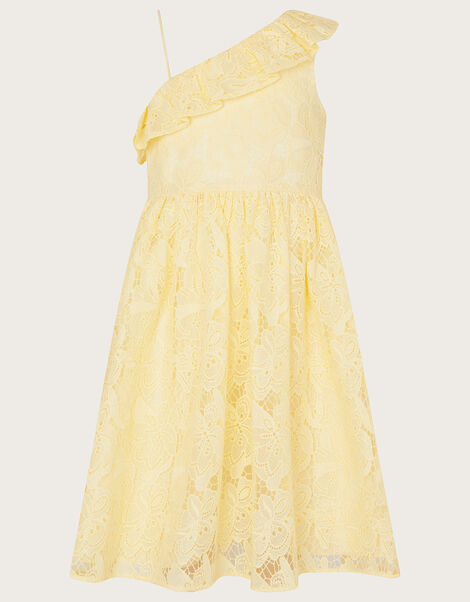 Lace One Shoulder Dress , Yellow (LEMON), large