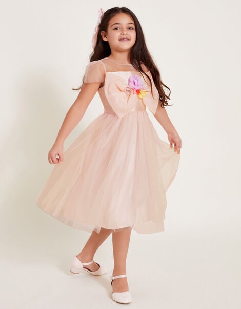 Short Sleeve Bow Blossom Dress, Pink (PINK), large