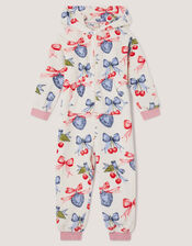 Cherry Locket Print Fleece Onesie, Cream (CREAM), large