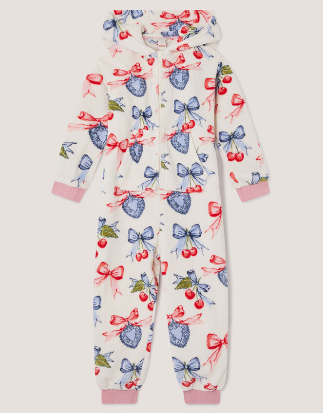 Cherry Locket Print Fleece Onesie, Cream (CREAM), large