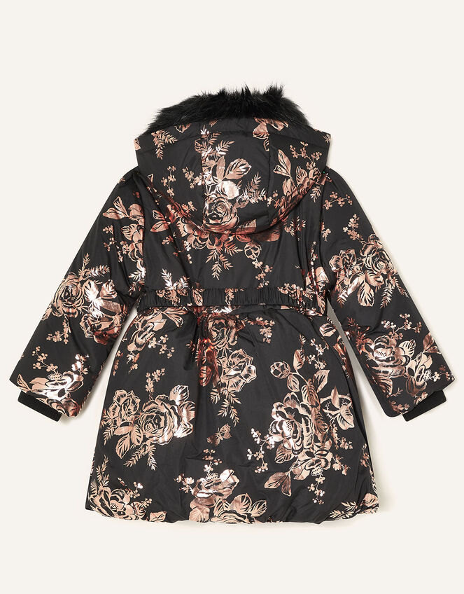 Foil Floral Padded Coat, Black (BLACK), large