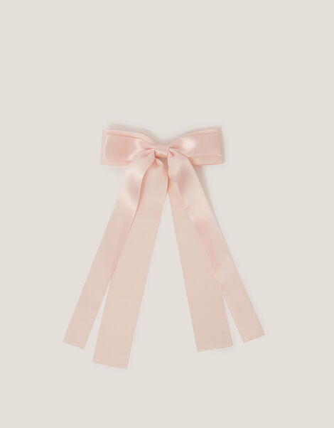 Ribbon Long Bow Hair Clip, Nude (NUDE), large