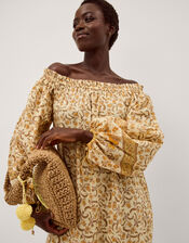 Ari Bardot Floral Midi Dress, Yellow (MUSTARD), large