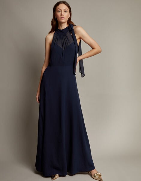 Monika Halter Chiffon Maxi Dress, Blue (NAVY), large