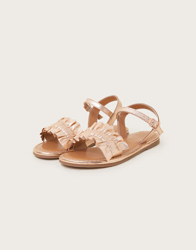 Frill Leather Sandals, Gold (ROSE GOLD), large