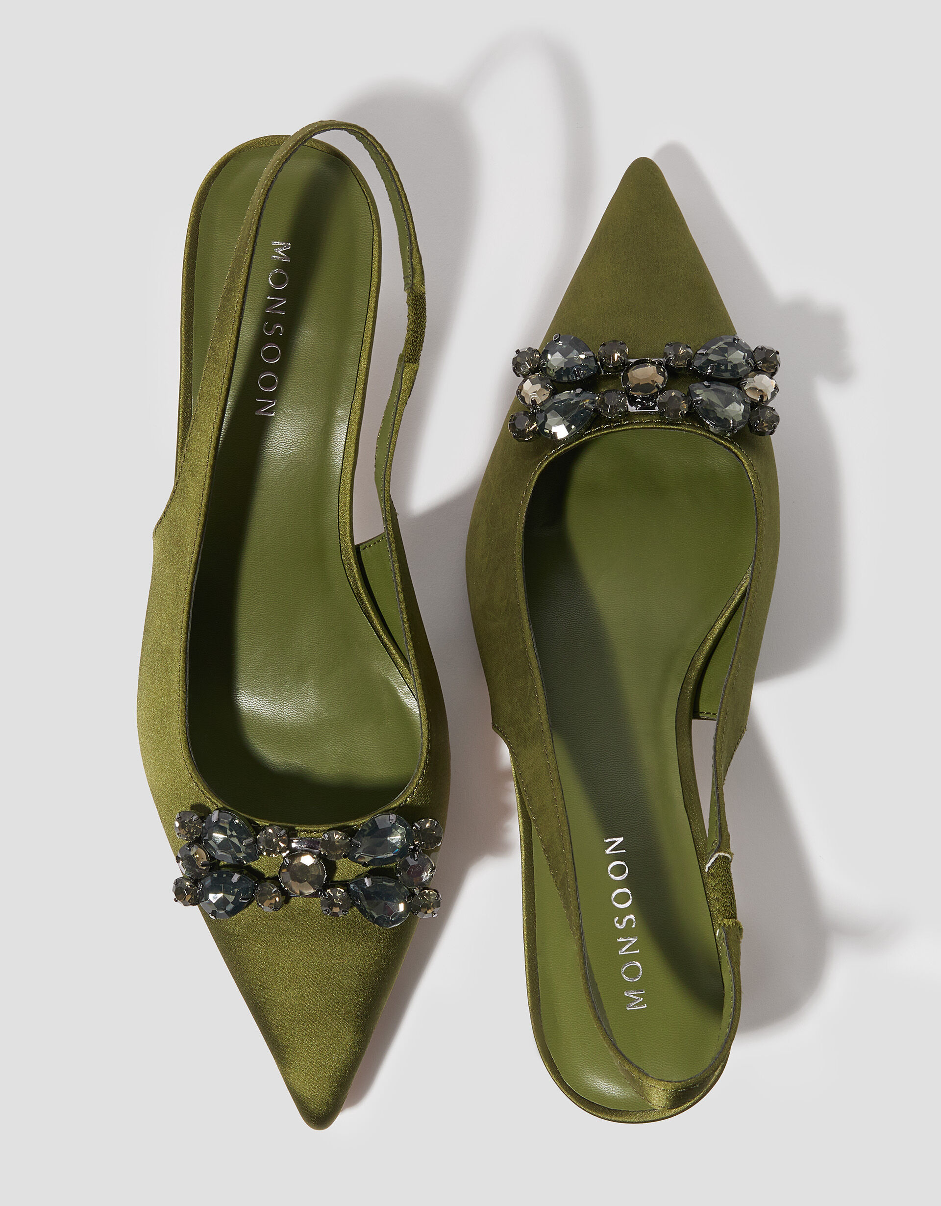 Tara Embellished Slingback Kitten Heels Green