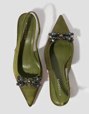 Tara Embellished Slingback Kitten Heels, Green (OLIVE), large