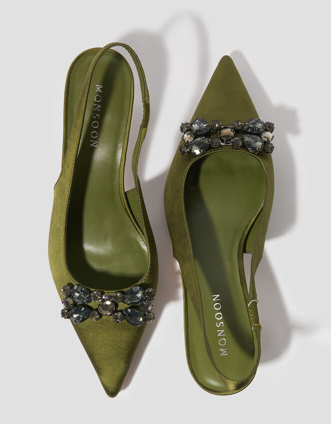 Tara Embellished Slingback Kitten Heels, Green (OLIVE), large