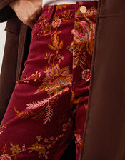 Yasmina Floral Corduroy Flare Trousers, Red (CHERRY), large