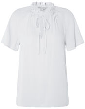 Tie Neck Short Sleeve Blouse, Grey (GREY), large