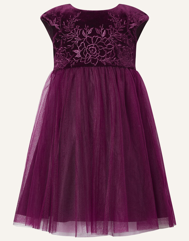Baby Floral Velvet Dress, Red (BURGUNDY), large
