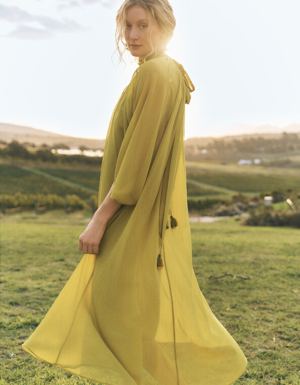Amelia Scarf Neck Cape Midi Dress, Green (GREEN), large