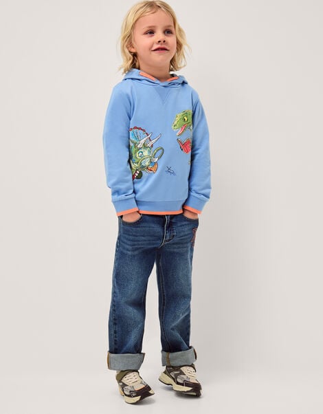 Reading Dinosaur Hoodie, Blue (BLUE), large