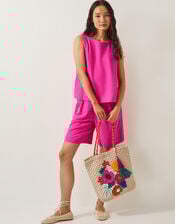 Lucy Linen Blend Button Tank Top, Pink (PINK), large