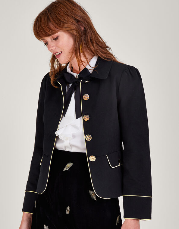 Single Breasted Collared Jacket, Black (BLACK), large