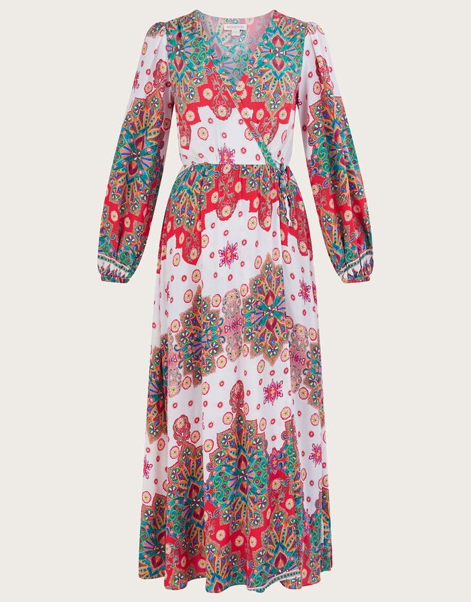 Joanie Print Wrap Dress, Ivory (IVORY), large