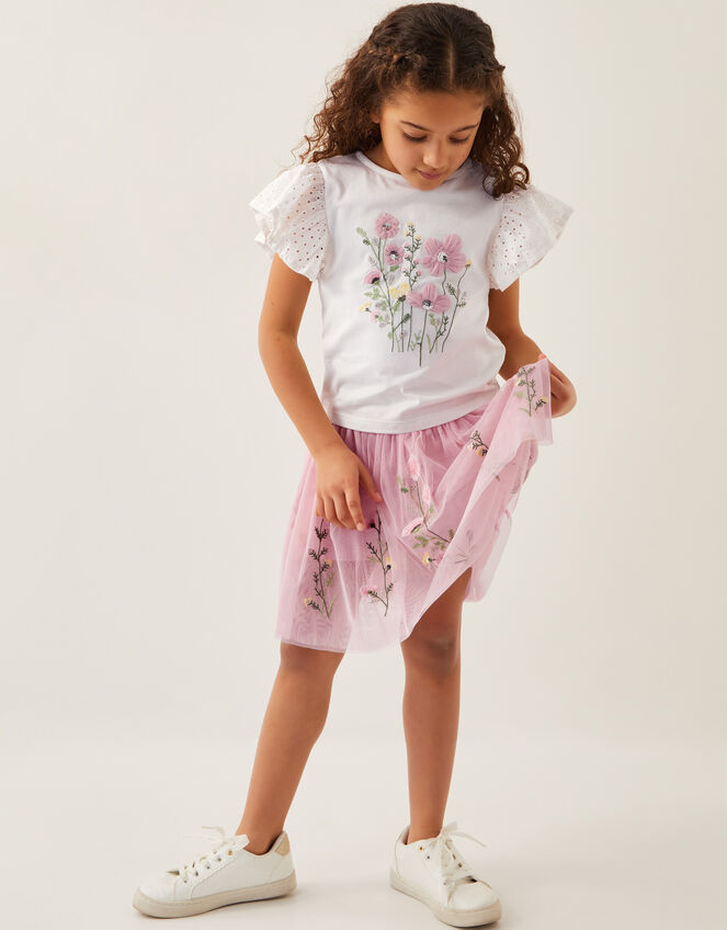 Floral Embroidered T-Shirt & Skirt Set, Multi (MULTI), large