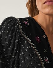 Zoie Embroidered Print Midi Dress, Black (BLACK), large