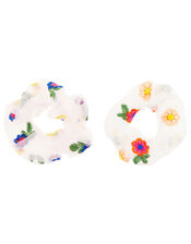 Floral Embroidered Organza Scrunchies, , large