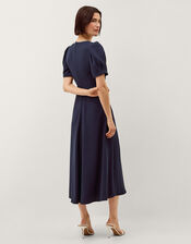 Bonnie Bow Puff Sleeve Midi Dress, Blue (NAVY), large