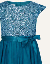 Truth Sequin Flutter Sleeve Dress, Teal (TEAL), large