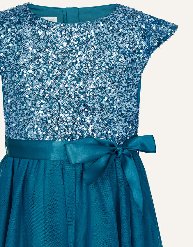 Truth Sequin Flutter Sleeve Dress, Teal (TEAL), large