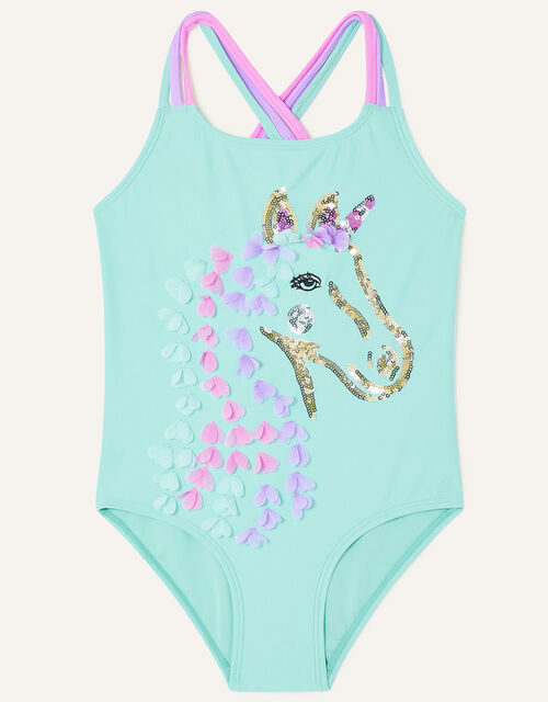 3D Unicorn Swimsuit with Recycled Polyester, Blue (TURQUOISE), large