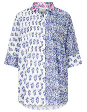 East Aoki Block Print Shirt, Blue (BLUE), large