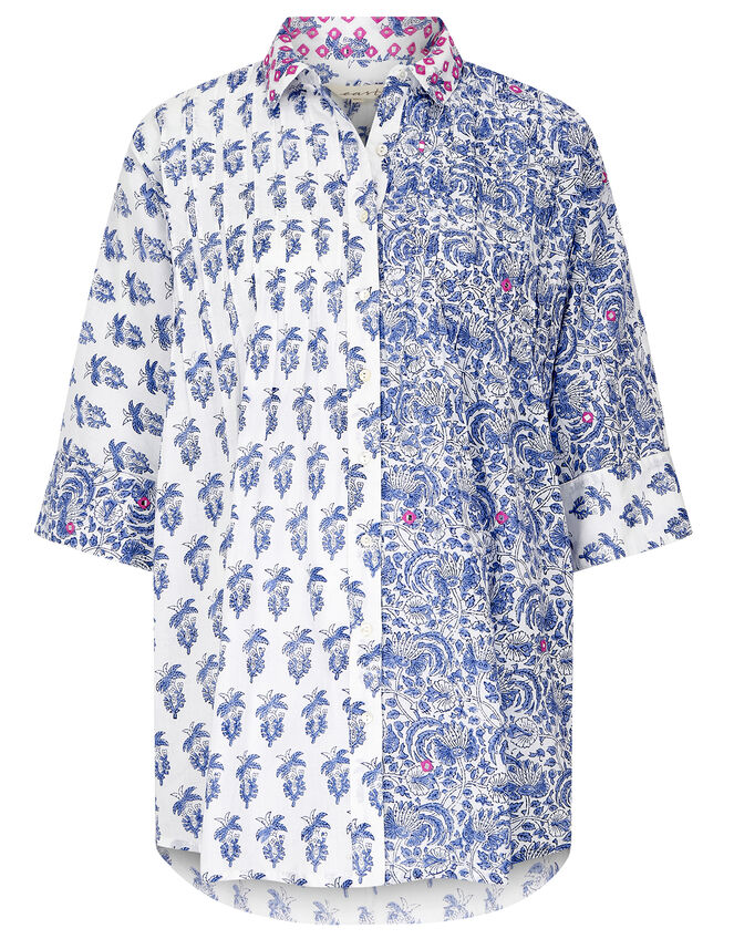 East Aoki Block Print Shirt, Blue (BLUE), large