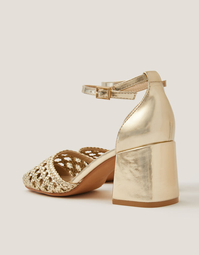 Evie Braided Closed Toe Block Heels, Gold (GOLD), large