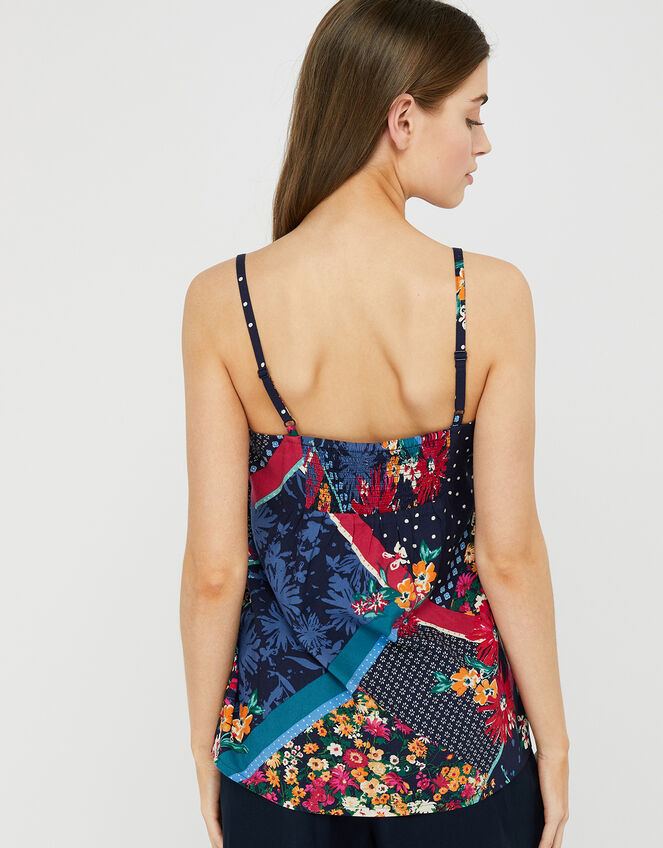 Grace Contrast Floral Print Cami in LENZING™ ECOVERO™, Blue (NAVY), large