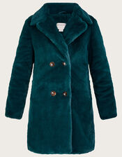 Faith Faux Fur Coat, Teal (TEAL), large