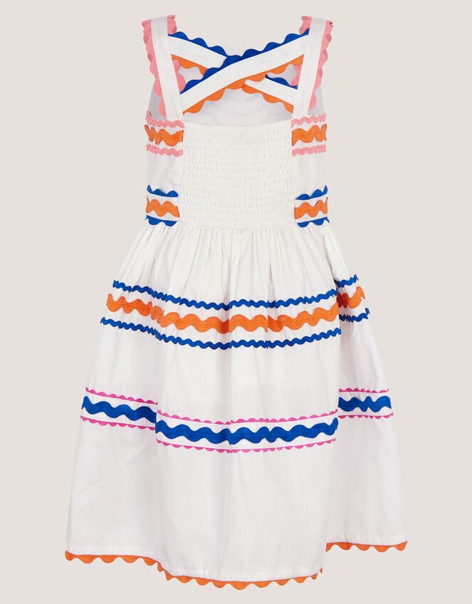 Ric Rac Trim Cotton Dress , White (WHITE), large